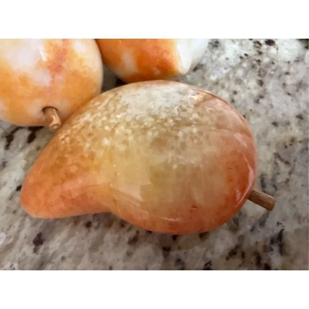 Vintage Alabaster Stone Fruit – Set of 3 Hand-Carved Realistic Decorative Fruit